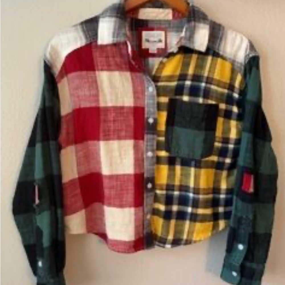 American Eagle Patchwork Mixed Media Cropped Flan… - image 1